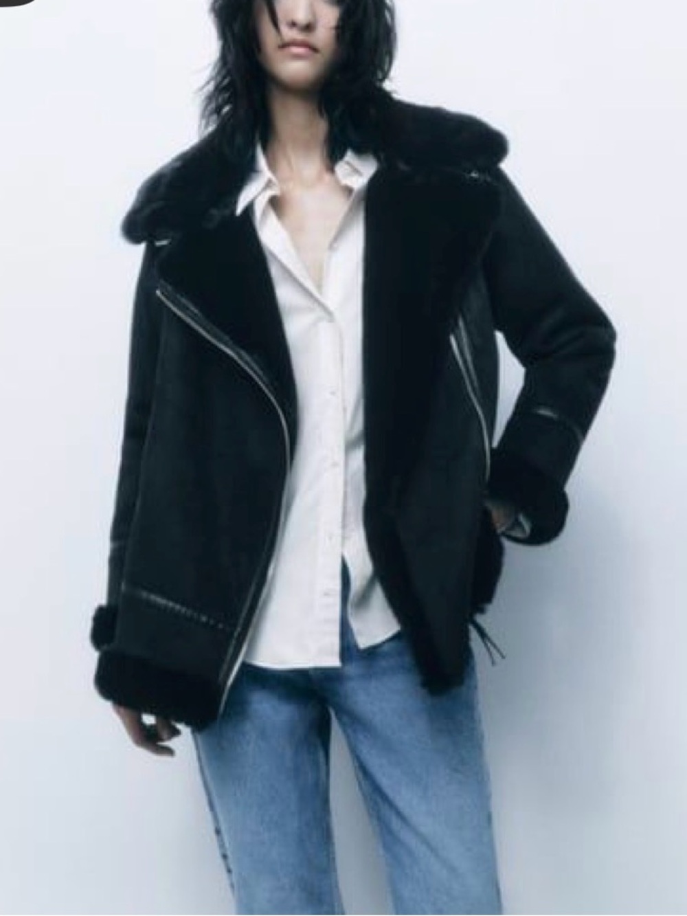 Zara Faux Suede Double Faced Long Moto Jacket